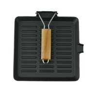 Poêles en fonte - Petite poêle grill pour steak avec poignée pliable pour cuisine, voyage, camping, ustensiles de cuisson pré-assaisonnés