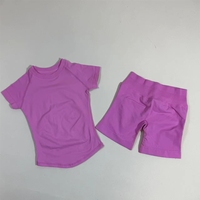Ensemble de sport 2026 à manches courtes, haute élasticité, séchage rapide, en Spandex/Nylon, tricot sans couture, deux pièces, taille élastique