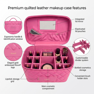 Bolsa de Cosméticos de Piel Sintética Acolchada LZ OEM ODM con Espejo, Compartimento Divisor, Estuche de Maquillaje de Viaje, Neceser, Caja de Aseo, Correa para Equipaje - Product Image 5