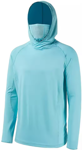 Grosir kaus memancing SPF UPF 50 lengan pendek tombol perlindungan matahari UV sublimasi poliester logo desain kustom dengan tudung - Product Image 3