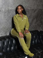 Ensemble de survêtement en coton rayé pour femme, deux pièces, veste zippée et pantalon de survêtement, collection automne, fabriqué sur mesure