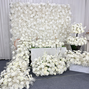 Parede de Flores de Tecido Rolável de 8ft X 8ft com Rosas Brancas Artificiais para Decoração de Fundo de Casamento - Product Image 3