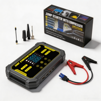 Démarreur de voiture avec pompe à air intégrée, écran numérique LED, chargeur portable multifonction, lampe torche pour voitures 12V essence/diesel