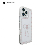Coque de téléphone OKHOPE transparente en PC, étanche et antichoc, avec anneau magnétique et motif cœur scintillant