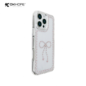 OKHOPE custodia per telefono con strass trasparente con anello magnetico, motivo a cuore sorridente - Product Image 2