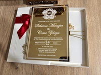 Boîte de Princesse Luxueuse en Acrylique Doré Effet Miroir avec Nœud pour Invitation Quinceañera, Invitations DIY pour Anniversaire de Mariage, Cadeau pour les Invités