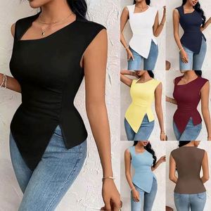 Débardeur décontracté d'été pour femme, couleur unie, sexy, sans manches, court, séchage rapide, col rond, 220g, en polyester non tissé, vente en gros - Product Image 1