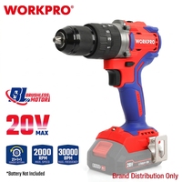Perceuse à percussion sans fil WORKPRO 20V 13 mm, ensemble d'outils électriques et de perçage manuel, moteur sans balais, vitesse variable, alimentation par batterie pour le bricolage