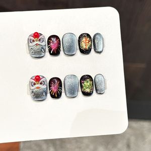 <span class=keywords><strong>Uñas</strong></span> Postizas Personalizadas Hechas a Mano con Diseño de Flores 3D, <span class=keywords><strong>Uñas</strong></span> de Alta Calidad con Efecto Ojo de Gato, Cortas, Almendradas, Cuadradas Medianas para Chicas - Product Image 3