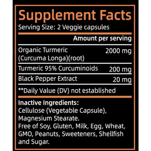 Cápsulas de Cúrcuma de Alta Calidad, Suplemento para la Salud de las Articulaciones para Adultos, Suplemento Herbal de Cúrcuma - Product Image 3