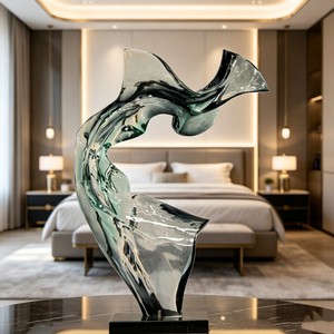CP033 Sculpture <span class=keywords><strong>de</strong></span> bureau en polyrésine anti-décoloration, ornement décoratif en métal en forme <span class=keywords><strong>de</strong></span> poisson ondulé pour hall d'hôtel balnéaire et maison côtière - Product Image 3