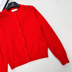 Cárdigan de punto calado para mujer, cuello redondo, con botones, manga larga, suéter informal - Product Image 6