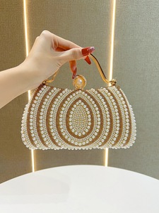 Sacs de soirée de luxe pour femmes, portefeuille à chaîne unique, design coquille, perles et diamants, sac à bandoulière, sacs de soirée, sacs à main de mariage - Product Image 2