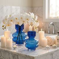 Vase en verre soufflé à la main, artistique, à dégradé, à col étroit, pour fleurs hydroponiques, transparent, moderne, minimaliste, centre de table créatif
