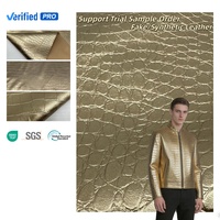 Tissu en cuir PU à motif crocodile brillant, extensible dans les deux sens, avec dos brossé, sans PFAS, pour vestes et pantalons