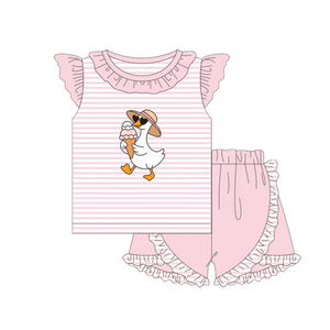 Preventa al por mayor: Conjunto de ropa de algodón orgánico suave con estampado de rayas de ganso para bebés (niñas y niños), ideal para vacaciones de verano, lote mínimo de 5 unidades. - Product Image 1