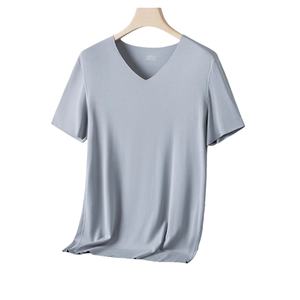 T-shirts pour hommes en modal imprimé, sans couture, à manches courtes, coupe ajustée, sportifs, col en V, respirants, séchage rapide, double face, couleur unie, vente en gros - Product Image 2
