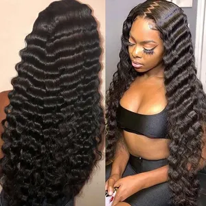 Kbeth derin dalga 13x4 dantel ön İnsan saç peruk 26 28 30 inç brezilyalı derin kıvırcık uzun Frontal peruk siyah kadınlar için