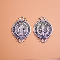 33*24mm Médaille Saint Benoît Bijoux Catholiques Nouveau Design en Métal Chapelet Plaqué Argent Antique