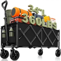 Chariot de plage pliable robuste HTF à quatre roues, extra long, capacité de 360 lb, pour les courses en extérieur
