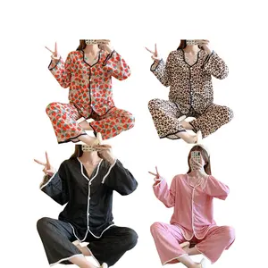 Çin fantezi Pijama kış Loungewear Pijama Mujer kıyafeti gömlek Pijama süt ipek uzun kollu Pijama iki parçalı Pijama seti