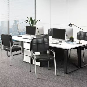 Office Conference <b>Chairs</b> Long-Seated Four-Legged Simple Comfortable Backrest PU Leather Metal Fixed Armrest Living Room Use - Product Image 2