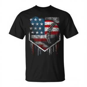 T-shirt Baseball Dripping Retro American Flag pour hommes, noir, grande taille - Product Image 2