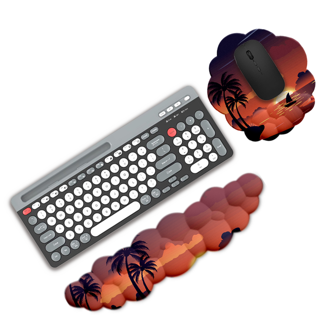 Custom Free Logo Cloud Keyboard with Ergonomic Wrist Rest Mouse PU Leather Base Wireless Feature OEM Office Stock Ready 3 Days