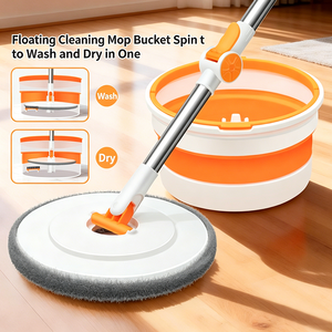 Secchio Pieghevole Manuale per Disidratazione con Asta in Acciaio Inossidabile, Testa per Mop in Cotone per Asciugatura Automatica, Pulizia Professionale Domestica - Product Image 2