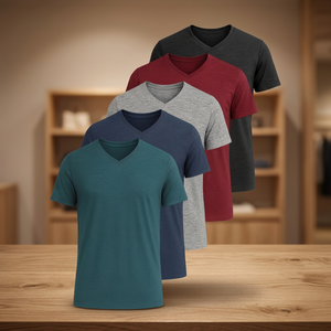 T-shirt uni en jersey de coton premium à col en V pour homme/femme, style sportif, pré-rétréci, coupe athlétique, sous-vêtements - Product Image 2