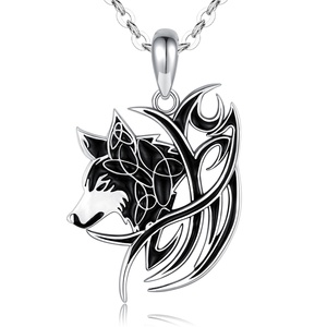 Isunni hombre colgante de joyería de plata 925 de <span class=keywords><strong>la</strong></span> cabeza de Lobo y Luna collar de diseño para hombres - Product Image 1
