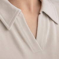 Pull-over polo pour femme à col rabattu, super doux, 55% coton, 30% modal, 15% polyester, coupe épaules tombantes, personnalisable en gros