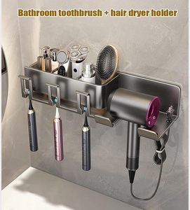 Metal <b>Wall</b>-Mounted <b>Toothbrush</b> <b>Holder</b>-Single Tier-No Drilling/Pressing Required-Integrated Storage-Bathroom-Multifunction - Product Image 2