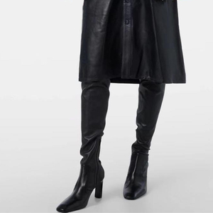 Solid Simple Design Square Toe Shoes Over the Knee High Women Long Boots Wide Top High Chunky Heels Boots for Ladies - Product Image 1