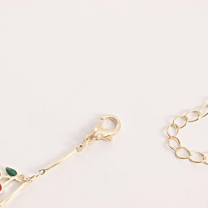 2025 New Hot Sale Gold Plated Dainty Bar Chain With Cute Small Enamel Cherry Crystal Charm Choker Necklace for Women <b>Girls</b> - Product Image 5