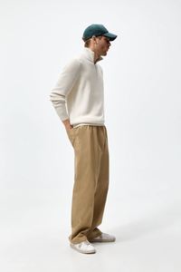 Pull pour hommes en coton personnalisé Blanc pur Pull à col montant zippé et simple à manches longues Pull de sport - Product Image 3