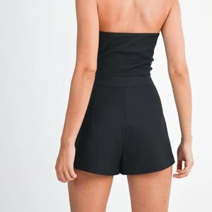 Nouvel ensemble deux pièces décontracté en lin pour femme, style 2025, tendance et très vendu, avec haut court sexy sans bretelles en toile unie - Product Image 2