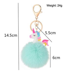 Llavero de PVC suave 3D con diseño de unicornio y pompón, colorido, para bolso, venta al por mayor - Product Image 2