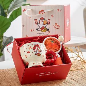 Taza de Cerámica Creativa y Festiva para Bodas, Día del Padre, Diseño de Doble Felicidad Rojo para Parejas, Elegante y Personalizada, con Doble Asa - Product Image 4