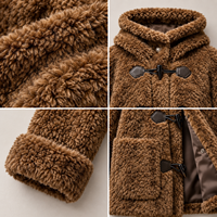 Veste en laine épaisse à capuche avec poches à rabat et fourrure pelucheuse, style urbain automne-hiver, grandes tailles, OEM
