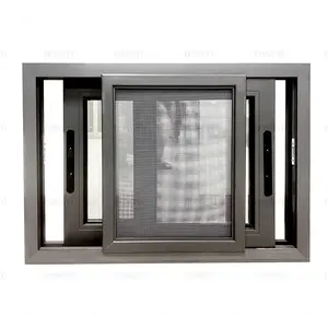 双层玻璃黑色粉末涂层铝小窗户滑动滑动窗户