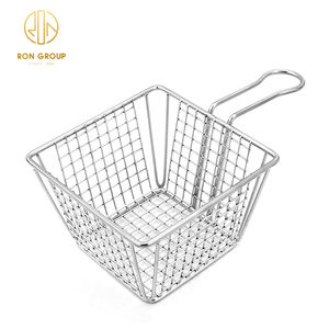 Ristorante rete metallica in acciaio inox che serve Mini <span class=keywords><strong>metallo</strong></span> argento quadrato friggitrice cestino patatine fritte pane snack cestini rete - Product Image 4
