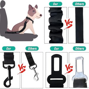 สายรัดนิรภัยสำหรับสัตว์เลี้ยงในรถยนต์ ทำจากไนลอนสีดำ ปรับความยาวได้ สายรัดแบบยืดหดได้ สำหรับแมวและสุนัข - Product Image 2