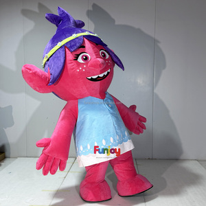 Costume de mascotte gonflable Troll <span class=keywords><strong>Poppy</strong></span> rose mignon en peluche douce, personnage de dessin animé, avec bandeau floral - Product Image 3