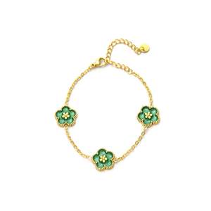 สร้อยข้อมือแฟชั่นดีไซน์ดอกไม้สีเขียว ชุบทอง PVD สแตนเลสสตีล 316L เครื่องประดับสำหรับผู้หญิง - Product Image 1