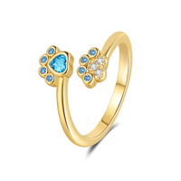 Anneau d'empreinte de chien chat mignon femme blanc bleu Zircon anneau ouvert réglable pour les femmes