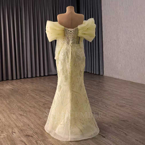 <span class=keywords><strong>ชุด</strong></span>ราตรีทรงเมอร์เมดสีเหลืองมุกสุดหรู พร้อมกระโปรงคลุม รุ่น Jancember 251140 - Product Image 4