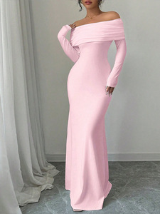 Robe de soirée simple <span class=keywords><strong>rose</strong></span> pour femmes, robe de demoiselle d'honneur de mariage, robe longue haut de gamme pour femmes, robe de soirée longue - Product Image 3