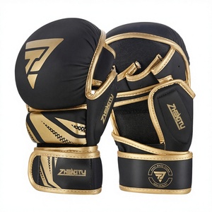 Matt 7oz Black UFC MMA Gloves Golden Fight PU Leather Moisture Wicking Sparring Grappling Gloves Size L Customizable Universal - Product Image 2