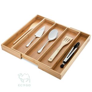 Plateau à couverts extensible en bambou, largeur réglable, écologique, organisateur multifonctionnel pour tiroir de cuisine - Product Image 5